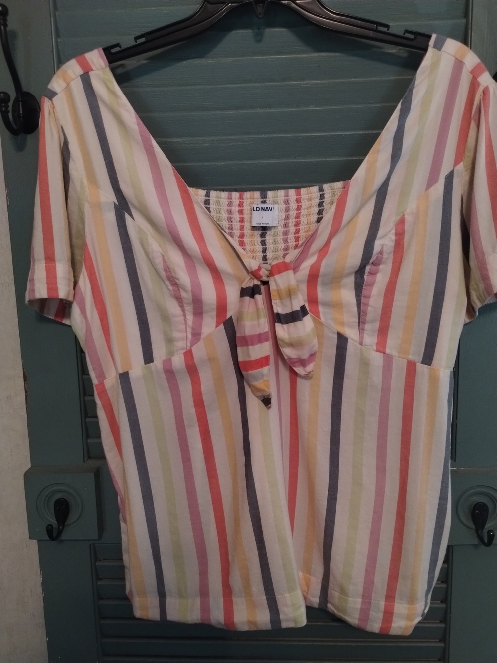 Old Navy Pastel Multi-Stripe Tie-Front Blouse